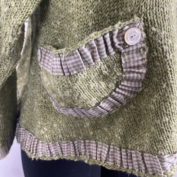 Hot Knots Green Knitted Cardigan With Gingham Accents & Large Buttons - Picture 6 of 9